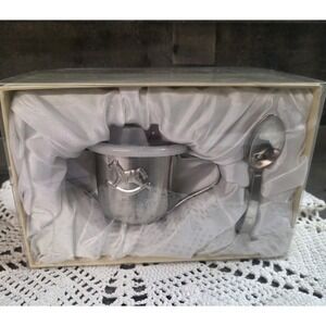 Silver Baby Cup-Two Handled Sippy Cup w/Spoon 'Jesus Loves Me'